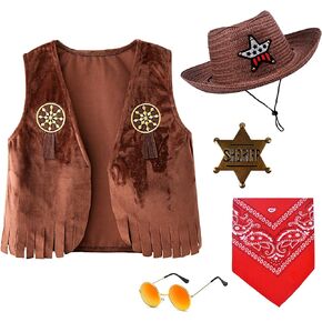 Kids Cowboy Cowgirl Costume 5PCS Set for Boys Girls Role Play Dress up 3-10 Year