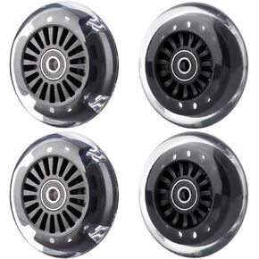 Wiggle Car Polyurethane Replacement Wheels Set Upgrade for Swing Cars and Wiggle Car Ride-on Toys (2 Light Up Flash Front Wheels w/Flat Hub, 2 Rear Wheels w/Concave Hub) (Black)