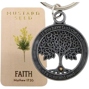 سلسلة مفاتيح Westmon Works Faith of a الخردل Seed ومجموعة بطاقات الصلاة - حلقة مفاتيح معدنية مع بطاقة Matthew 17:20 المقدسة