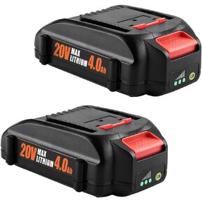 2Packs WA3525 20V Lithium Battery 4.0Ah Replacement for Worx 20V Battery WA3578 WA3575 WA3520 Compatible with Worx Battery 20V PowerShare