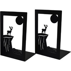 Enyuwlcm Metal Bookend Decorative Book End Shelves Holder with Nonskid Base 1 Pair Deer Black