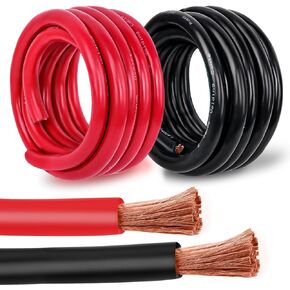 2 Gauge Battery Cable Copper Wire, 5FT Red+5FT Black 2 AWG Welding Cable Standard USA OFC Wire for Automotive, Battery, Solar, Marine and Generator