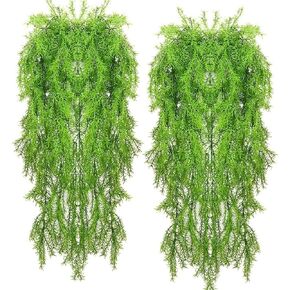 Artificial Hanging Plants 4pcs Artificial Fake Hanging Curly Seaweed Ferns Plant Faux Fake Hanging Plant Outdoor UV Resistant Plastic Plants (Ferns)
