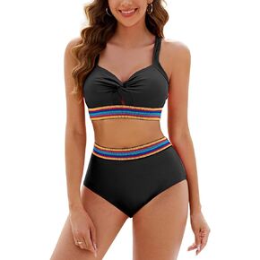 Adisputent High Waisted Bikini Sets for Women Cutout Two Piece Swimsuits 2024 Crisscross Swimwear Colorblock Bathing Suits