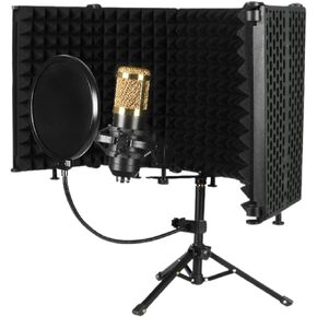 Microphone Isolation Shield, 5 Panel Sound Shield with Pop Filter and Tripod Stand,Absorbent Foam to Filter Vocal, for Podcast, Studio and Most Condenser Microphone Recording Equipment