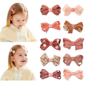 Esumum Baby Girls Floral Hair Bow Clips, Khahi Hair Bow Fully Lined Barrettes, Hair Accessories 10Pcs Gift Set for Little School Girls Toddlers Kids (khaki)