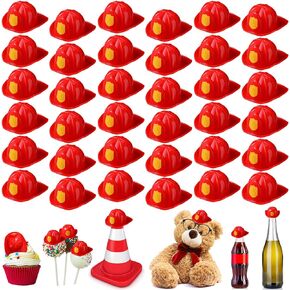 Sratte 36 Pcs Miniature Red Firefigher Hats Mini Fireman Bottle Toy Doll Hats Lovely Plastic Cake Pops Cake Topper Hats Funny Bottle Decor for Party Supplies