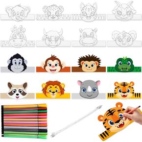 HESTYA 16 Pcs Animal Headbands for Kids Farm Party DIY Coloring with 24 Pcs Watercolor pens Blank Headband Farm Theme Party Favors Paper Crown Hat for Toddler Barnyard Birthday Supply School Costume