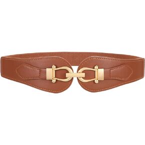 WHIPPY Women Wide Elastic Waist Belt for Dress Fashion Gold Buckle Stretchy Belts Ladies Waistband 1.38 Inches Width