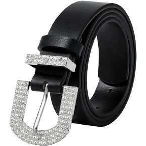AWAYTR Rhinestone Buckle Belt for Women - PU Leather Plus Size Belts for Jeans and Dress