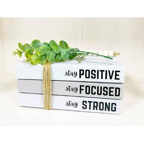 Three Book Set of Unique Decoration Motivational Stackable Real Blank Page Book Set for Coffee Tables or Mantel Shelf Decor with Beads and Leaf