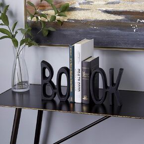 Deco 79 Aluminum Book Bookends, Set of 2 5"W, 7"H, Black