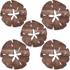 5 Pcs Summer Coastal Wall Decor Sand Dollar Wall Decor Beach Wall Art Decor 8" and 10" Wood Ocean Sand Dollar Decor Wooden Coastal Wall Art Hanging Signs for Home Bathroom Bedroom Decor, 2 Sizes