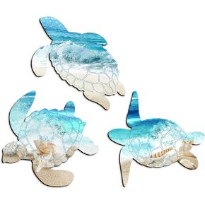3 Pieces Sand Dollar Wall Decor Wood Outdoor Coastal Wall Art Ocean Beach Wall Decor Starfish Seashell Sand Dollar Beach Signs Hanging Wooden Nautical Bathroom Decor for Home Bathroom Sea Decorations