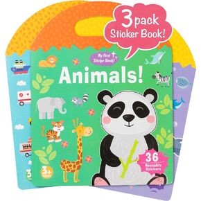 Sticker Book for Kids 3-Pack (101 Stickers: Animals, Vehicles, Ocean World) Reusable Puffy Stickers for Kids Perfect for Travel and Learning