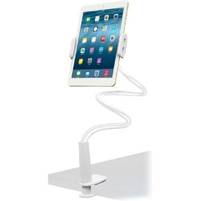 Aduro Solid-Grip iPad Stand Holder 360 Adjustable Universal Gooseneck Lazy Tablet Stand for Desk – Swivel Durable Rubberized Video Mount for Recording Holder (White)