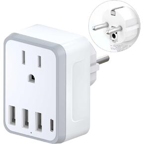 Yinleader Europe Germany France South Korea Type E/F Plug Adapter with 1 USB C,3 USB Ports and 1 Outlet - US to EU Travel Converter Plug Adaptor for Spain Iceland Greece Russia German French Korea