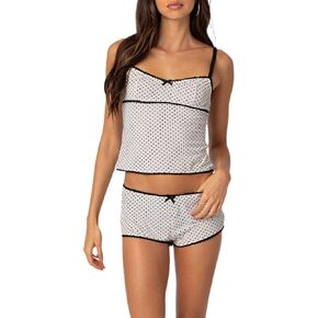 NUFIWI Women Y2k 2 Piece Shorts Set Lace Trim Spaghetti Strap Cami Crop Top High Waist Shorts Heart Printed Pajamas Set