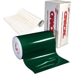 ORACAL 651 Gloss Dark Green Adhesive Craft Vinyl for Cameo, Cricut & Silhouette Including Free Roll of Clear Transfer Paper (15ft x 12")
