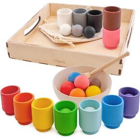 Ulanik Balls in Cups Toddler Montessori Toys for 1 Year Old + Kids Preschool Wooden Matching Games for Learning Color Sorting and Counting