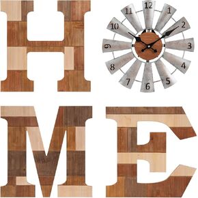 WAKOSAN ديكور جداري للديكور الغربي - حروف مقاس 11.8 بوصة ارتفاع × 11.8 بوصة عرض مع ساعة طاحونة هوائية، غرفة المعيشة ديكور المنزل، ديكور حائط الحروف المنزلية، ديكور حائط المزرعة (بني مختلط) in Kuwait