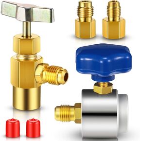 R134A Refrigerant Opening Can Tap Self Sealing Refrigerant Dispenser with 6015 Refrigerant Tank Vacuum Pump Adapter to R12 1/2 Female to 1/4 Male Flare 6014 Pump Adapter 1/4 Flare Female to 1/2 Male