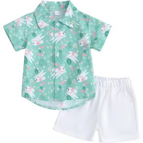 Toddler Baby Boy Summer Clothes Set Easter Bunny Short Sleeve Button Down Shirt Shorts Gentleman Outfits in Kuwait