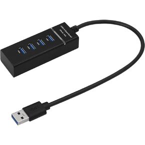 QIANRENON 4-Port USB 3.0 Hub Splitter 5Gbps USB Data Hub 4 in 1 with LED Indication for Windows PC, Mac, Surface Pro,Laptop, Printer,30cm,Black