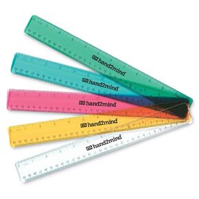hand2mind Clear Multicolored 12" Safe-T Plastic Ruler Set, Safety Ruler with Inches, Centimeters, and Millimeters, Semi-Flexible Rulers Bulk for Classroom, School Supplies for Teachers (Set of 10)