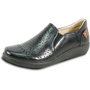 KOZI Women Comfort Casual Wedge Shoe Slip-On Loafer OY Collection Round Toe Gore Removable Insole Black Brown Red White