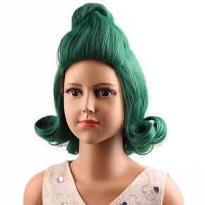 Kids Child Green Wig Short Dark Green Wig Girls Cosplay Synthetic Wig