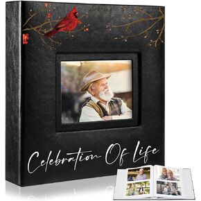 Cardinal Funeral Photo Album 4 x 6 Inch 200 Blank Pages Memorial Leather Album Memory Album Scrapbook for Memorial Service Decor in Loving Memory Supply (Remember Me)