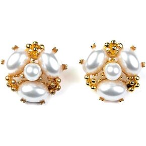 Kenneth Jay Lane Polished Gold Pearl Cabochon Clip-On Earrings