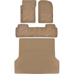 Motor Trend Premium FlexTough™ Advanced Performance Rubber Car Floor Mats with Trunk Mat Cargo Liner, Front & Rear Combo Set fits Most Car SUV Van Coupe Sedan, Heavy Duty All Weather Trim to Fit