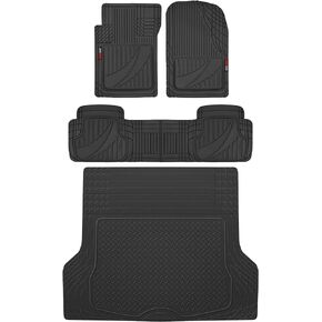 سجادات أرضية السيارة المطاطية المتميزة FlexTough™ من Motor Trend مع بطانة حمولة حصيرة صندوق السيارة، مجموعة كومبو أمامية وخلفية تناسب معظم سيارات الدفع الرباعي فان كوبيه سيدان، شديدة التحمل في جميع الأحوال الجوية لتناسب