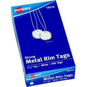 Avery Metal Rim Key Tags, 1.25" Diameter Tag, Includes Strings, White, 500 Tags (14313)