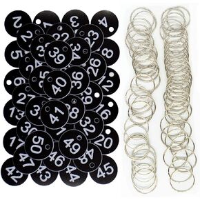 Plastic ID Number Tags Key Tags Engraved Number with Key Rings Black 1-300