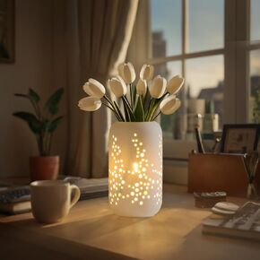 Modern White Ceramic Home Decoration Vase Table Lamp Suitable for Dried,Artificial,Simulated Flowers,for Bedroom,Living Room,Office,Entrance,Restaurant,Table Shelf Home Decor Nordic Minimalist Style
