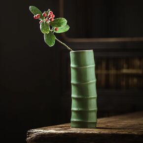 Vase Ceramic Bamboo Shape Handmade Vase,Artistic Modern Decor Vase Natural Style for Home Living Room Dining Bedroom,Housewarming Gift (Green 6 Section)
