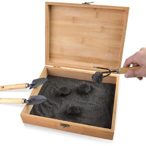 SPACECARE Magnetic Zen Sand Garden with 1.5 Lbs Iron Fillings, 4 Magnets and 3 Tools, Wooden Box Toy for Science, Stress Relief, Creativity and Children Education