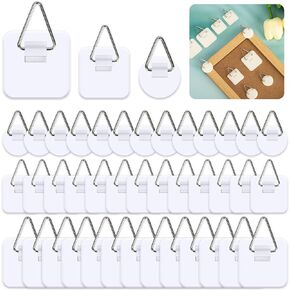 INKNOTE 60 Pcs Adhesive Picture Hangers Without Nails Plastic Picture Hangers Sticky Hangers Foam Board Hangers for Plate Photo Picture Frame Wall Art Decoration Bathroom Closet Kitchen Door 3 Sizes