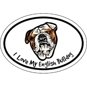 WickedGoodz Oval I Love My English Bulldog Vinyl Decal - Dog Breed Bumper Sticker - for Laptops Tumblers Windows Cars Trucks Walls