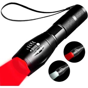 Rechargeable red Light Flashlight，Tactical Flashlights， 2 in 1 White Lights and LED Red Hunting Light，2 Modes, Coon Hunting Lights， Detector,Night Observation, Astronomy, Aviation.