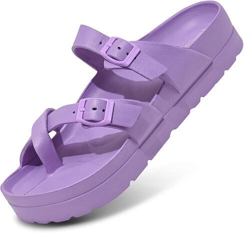 Women's Platform Sandals - Arch Support, Comfortable Foam Slides with Adjustable Buckle, Lightweight Thick Soles | Ultra Cushion in Saudi Arabia