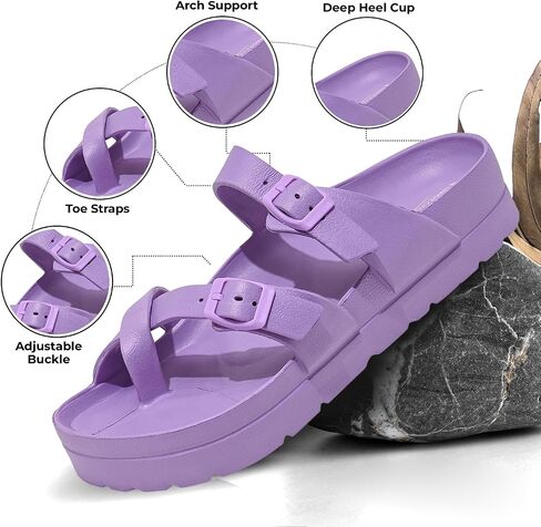 Women's Platform Sandals - Arch Support, Comfortable Foam Slides with Adjustable Buckle, Lightweight Thick Soles | Ultra Cushion in Saudi Arabia