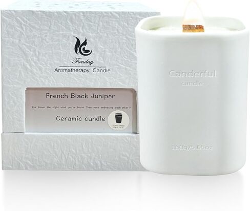 Scented Candles for Women,French Black Juniper Extract,White Classic Ceramic Square jar,Soy Candles for Home Scented, in Saudi Arabia