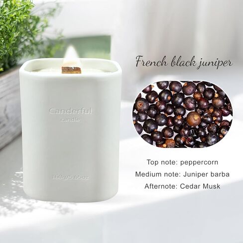 Scented Candles for Women,French Black Juniper Extract,White Classic Ceramic Square jar,Soy Candles for Home Scented, in Saudi Arabia
