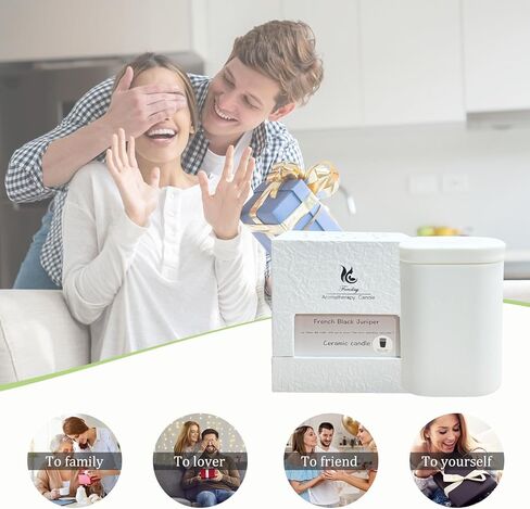 Scented Candles for Women,French Black Juniper Extract,White Classic Ceramic Square jar,Soy Candles for Home Scented, in Saudi Arabia