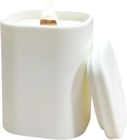 Scented Candles for Women,French Black Juniper Extract,White Classic Ceramic Square jar,Soy Candles for Home Scented, in Saudi Arabia
