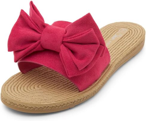Shoe Land SL-Nylah Womens Flat Sandals Fashion Knot Bow Slides Open Toe Dressy Sandal Slip on Slippers Black Red Beige Fuchsia Green Blue Flat Sandals for Summer Beach Vacation in Kuwait